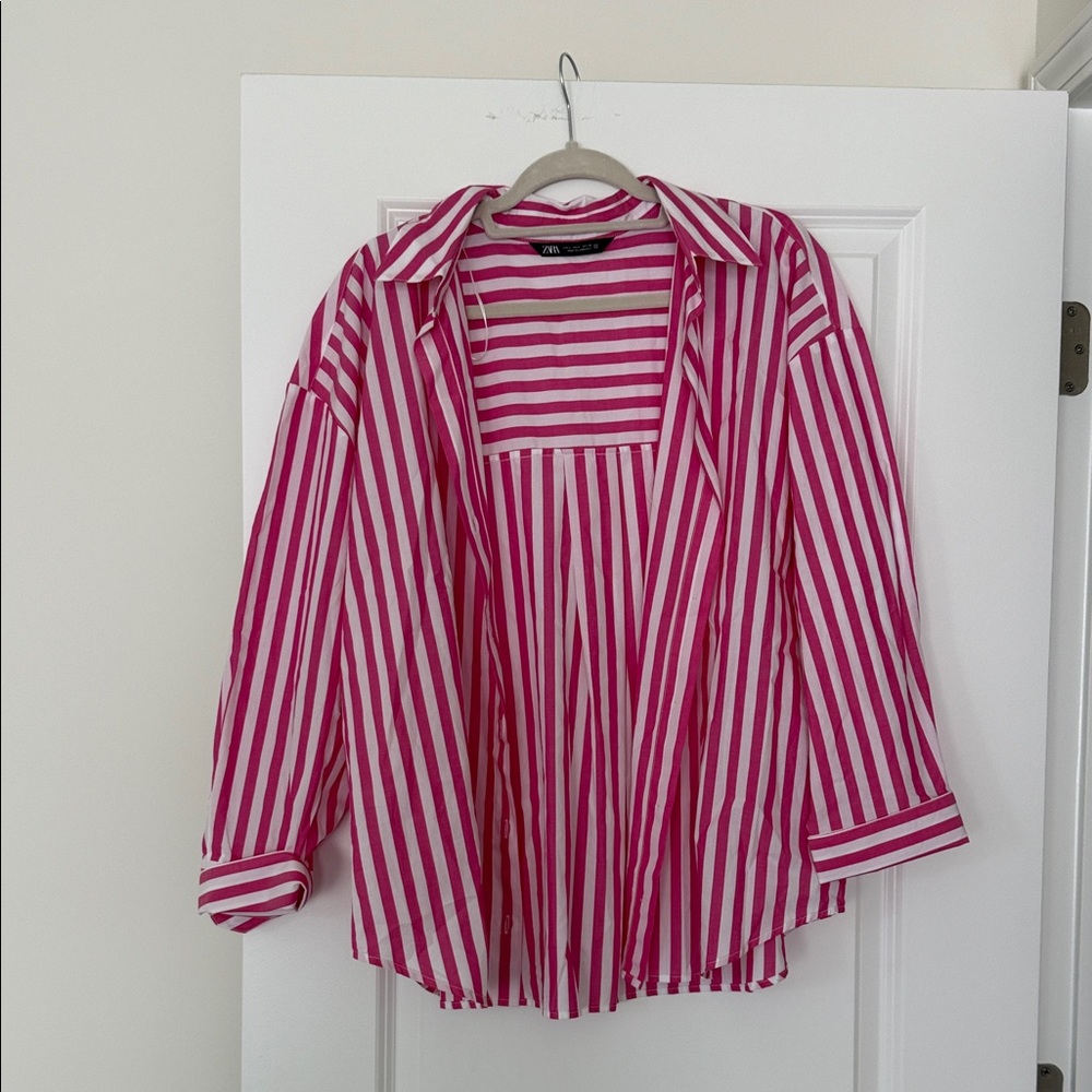 Zara Pink and White Striped Top